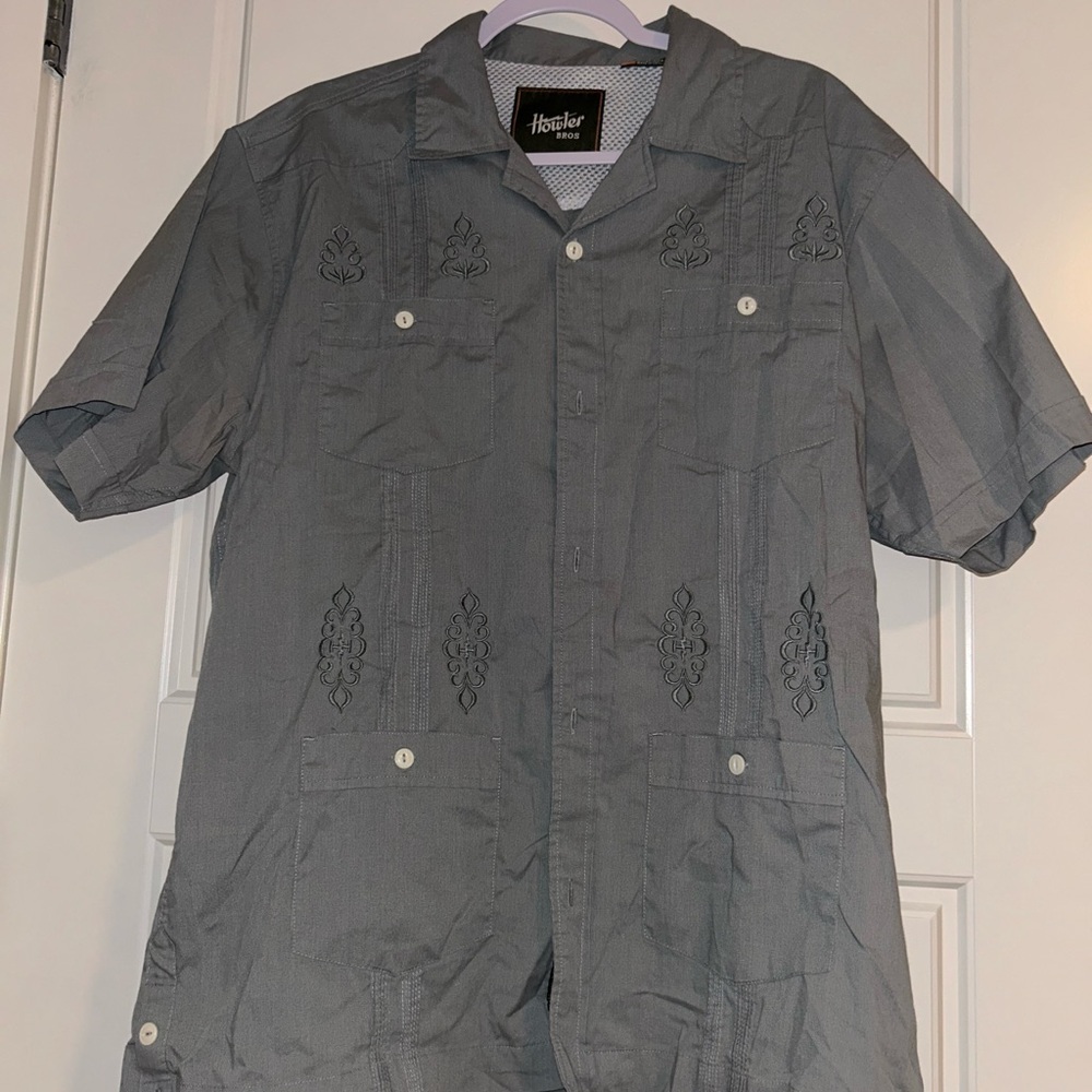 Howler Brothers Button Up Guayabera Gray